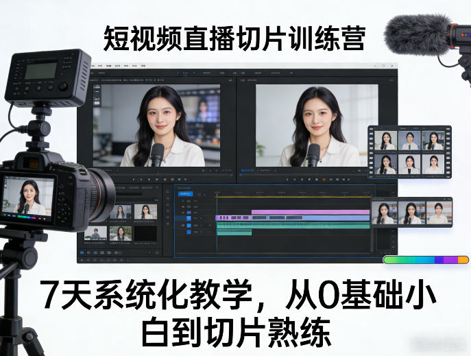 短视频直播切片训练营，7天系统化教学，从0基础小白到切片熟练-伊亚库