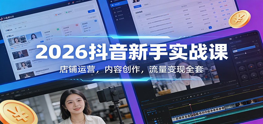 2026抖音新手实战课：店铺运营，内容创作，流量变现全套-伊亚库