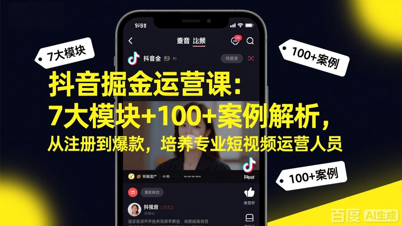 抖音掘金运营课：7大模块+100+案例解析，从注册到爆款，培养专业短视频运营人员-伊亚库