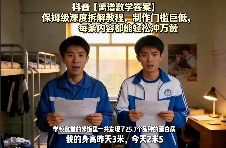 抖音【离谱数学答案】保姆级深度拆解教程，制作门槛巨低，每条内容都能轻松冲万赞，附详细步骤-伊亚库
