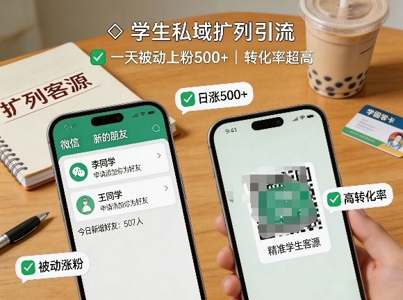 学生私域扩列引流，一天被动上粉500+，转化率超高-伊亚库