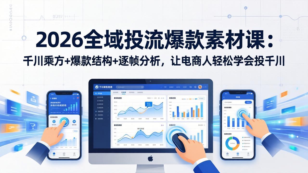 2026全域投流爆款素材课：千川乘方+爆款结构+逐帧分析，让电商人轻松学会投千川-伊亚库