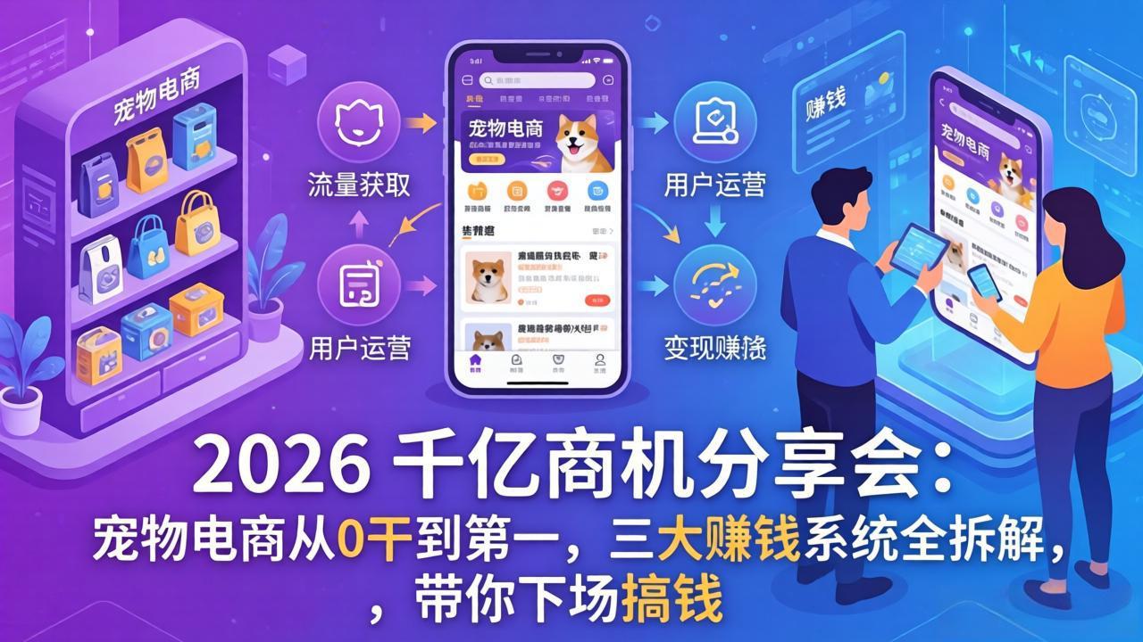 2026 千亿商机分享会：宠物电商从0干到第一，三大赚钱系统全拆解，带你下场搞钱-伊亚库