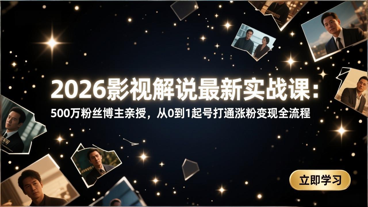 2026影视解说最新实战课：500万粉丝博主亲授，从0到1起号打通涨粉变现全流程-伊亚库