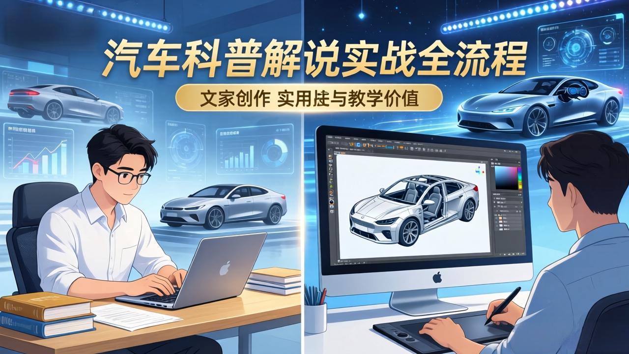 抖音汽车科普解说实战：文案+动画+画面处理+去水印全流程，打造专业汽车科普视频-伊亚库