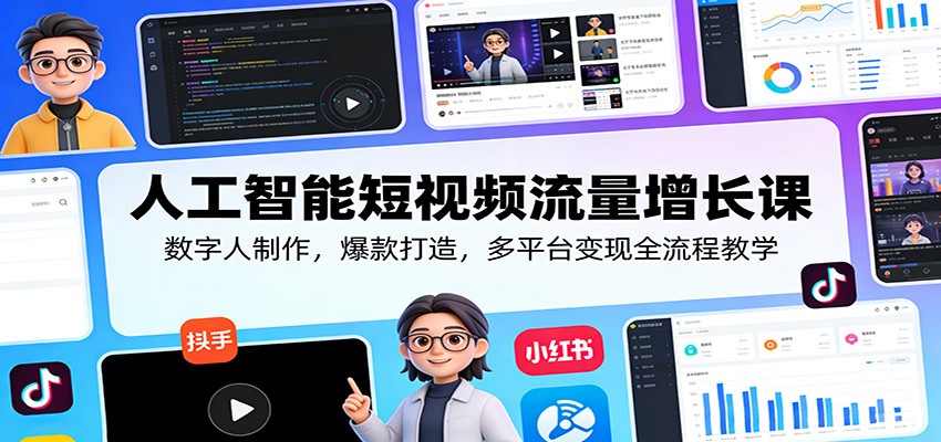 人工智能短视频流量增长课：数字人制作，爆款打造，多平台变现全流程教学-伊亚库