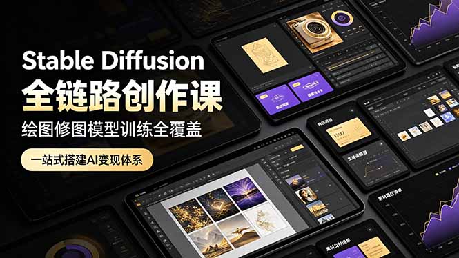 Stable Diffusion全链路创作课，绘图修图模型训练全覆盖，一站式搭建AI变现体系-伊亚库