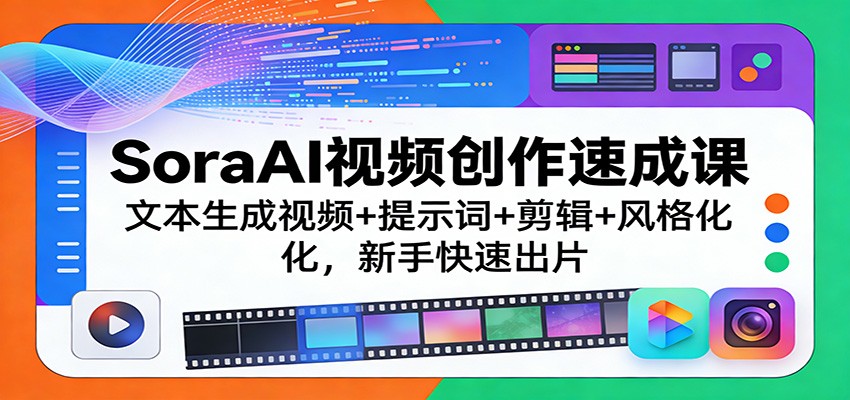 SoraAI视频创作速成课：文本生成视频+提示词+剪辑+风格化，新手快速出片-伊亚库