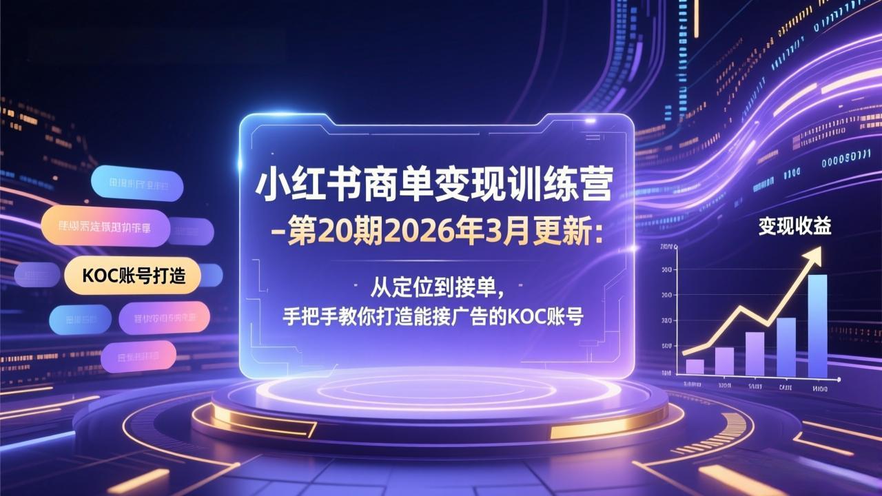 小红书商单变现训练营-第20期26年3月更新：从定位到接单，手把手教你打造能接广告的KOC账号-伊亚库