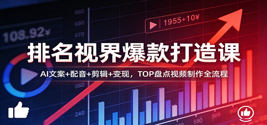 排名视界爆款打造课：AI文案+配音+剪辑+变现，TOP盘点视频制作全流程-伊亚库