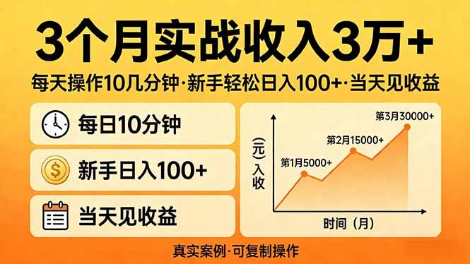 3个月实战收入3万+，每天操作10几分钟，新手轻松日入100+，当天见收益-伊亚库