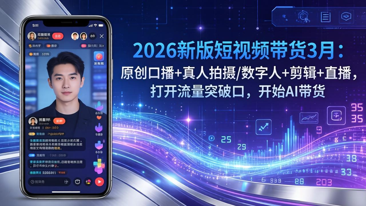 2026新版短视频带货3月：原创口播+真人拍摄/数字人+剪辑+直播，打开流量突破口，开始AI带货-伊亚库