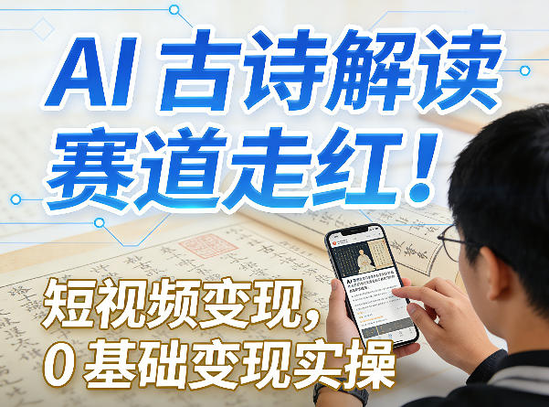AI古诗解读赛道走红！短视频变现，0基础变现实操-伊亚库