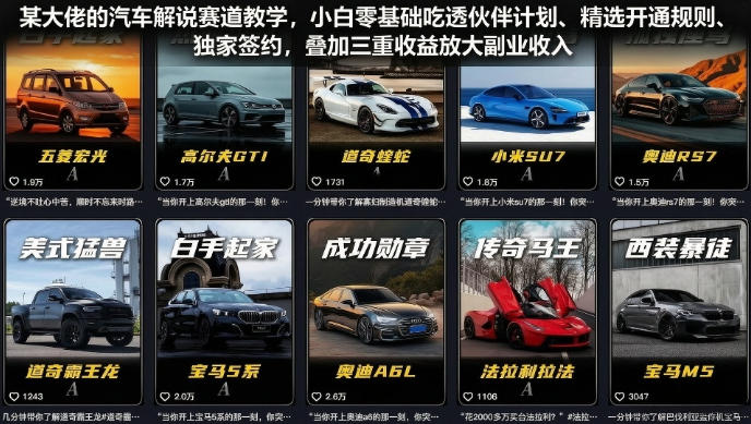 某大佬的汽车解说赛道教学，小白零基础吃透伙伴计划、精选开通规则、独家签约，叠加三重收益放大副业收入-伊亚库