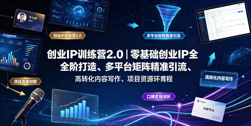 创业IP训练营2.0｜零基础创业IP全阶打造、多平台矩阵精准引流、高转化内容写作、项目资源对接与口碑变现闭环课程-伊亚库
