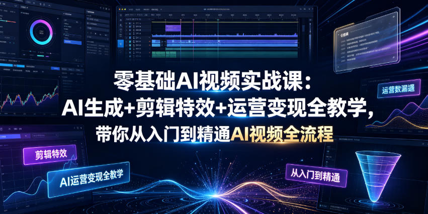 零基础AI视频实战课：AI生成+剪辑特效+运营变现全教学，带你从入门到精通AI视频全流程-伊亚库