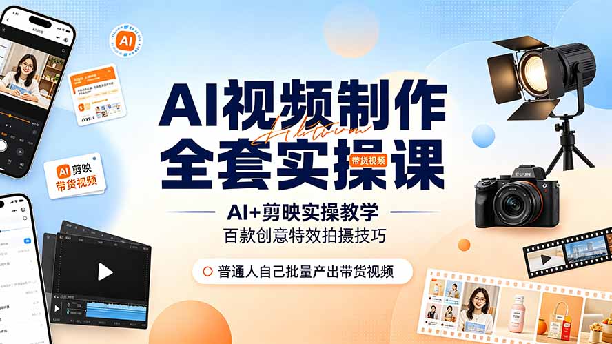 AI视频制作全套实操课，多款AI工具搭配剪映教学，百种特效运镜拍摄实操，抖音账号带货运营全覆盖-伊亚库
