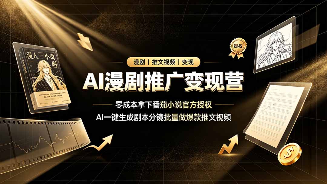 AI漫剧推广变现营，零成本拿下番茄小说官方授权，AI一键生成剧本分镜批量做爆款推文视频-伊亚库