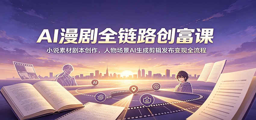 AI漫剧全链路创富课：小说素材剧本创作，人物场景AI生成剪辑发布变现全流程-伊亚库