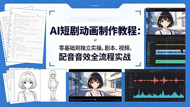AI短剧动画制作教程：零基础到独立实操，剧本、视频、配音音效全流程实战-伊亚库