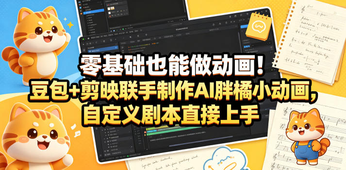 零基础也能做动画!豆包+剪映联手制作AI胖橘小动画,自定义剧本直接上手