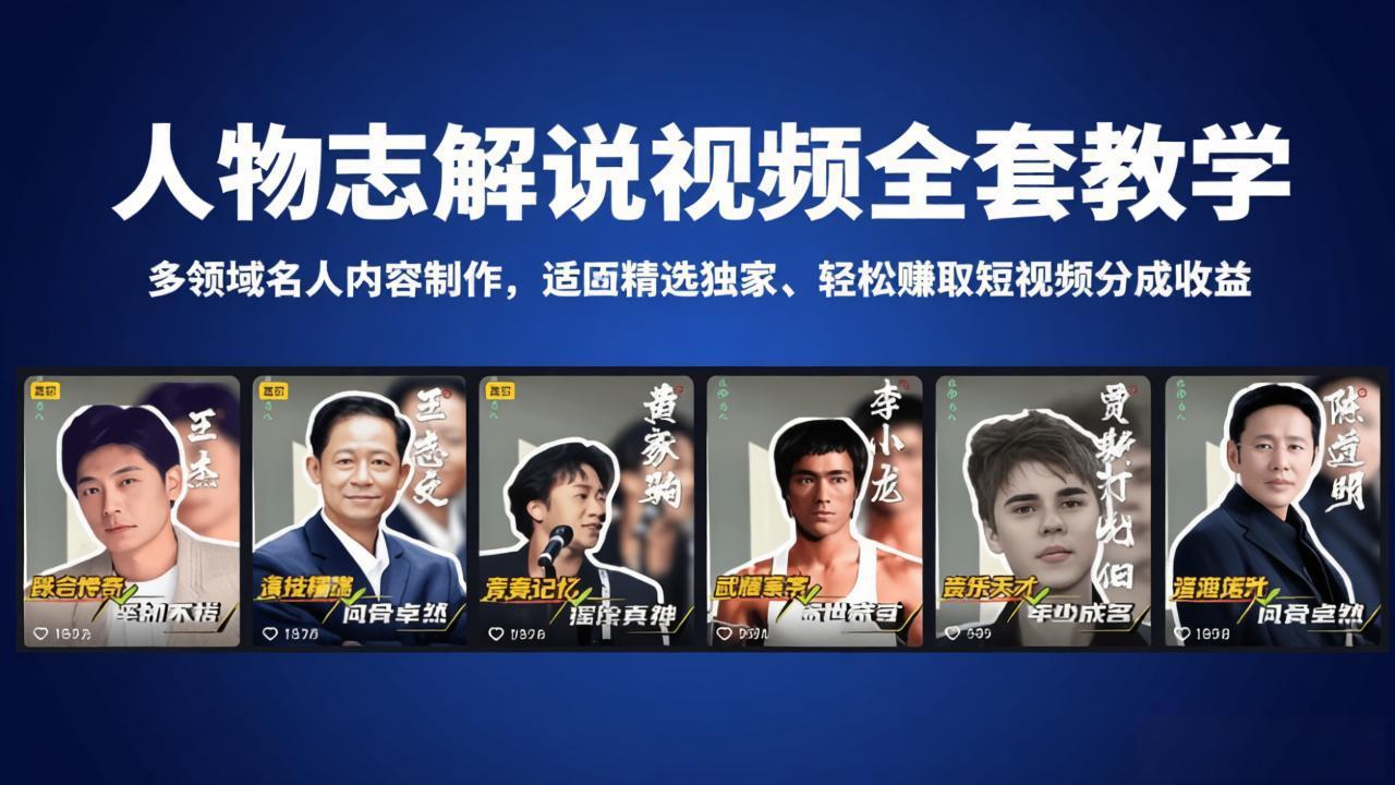 人物志解说视频全套教学，多领域名人内容制作，适配精选独家，轻松赚取短视频分成收益-伊亚库