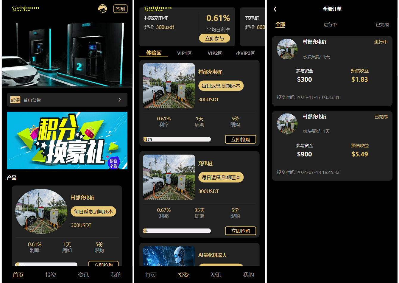 Fidelity充电桩投资理财系统源码-前端uniapp纯源码+后端PHP-伊亚库