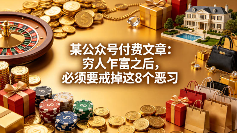 某公众号付费文章：穷人乍富之后，必须要戒掉这8个恶习-伊亚库