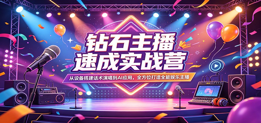 钻石主播速成实战营：从设备搭建话术演唱到AI应用，全方位打造全能娱乐主播-伊亚库