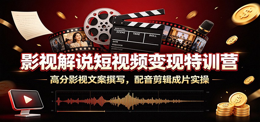 影视解说短视频变现特训营：高分影视文案撰写，配音剪辑成片实操-伊亚库