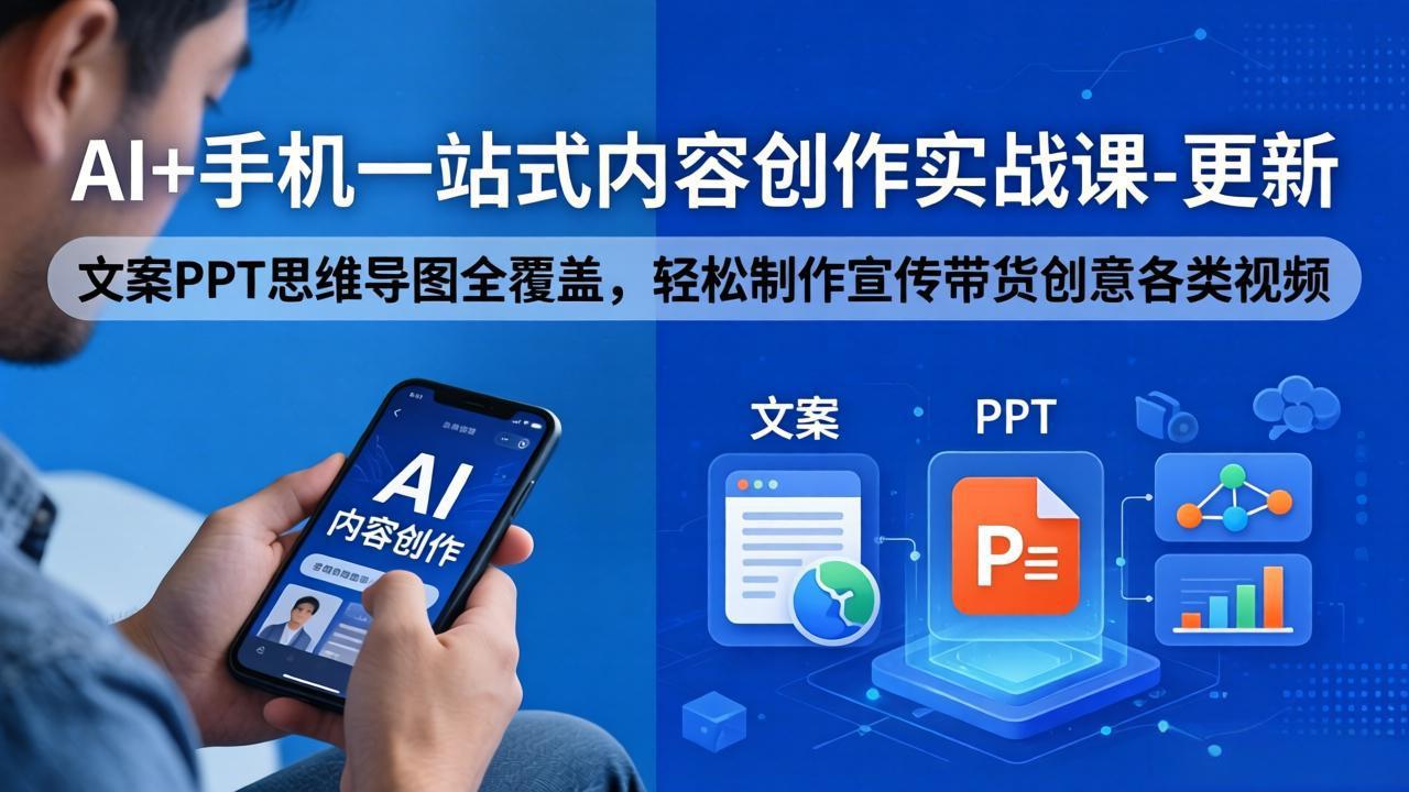 AI+手机一站式内容创作实战课-更新，文案PPT思维导图全覆盖，轻松制作宣传带货创意各类视频-伊亚库