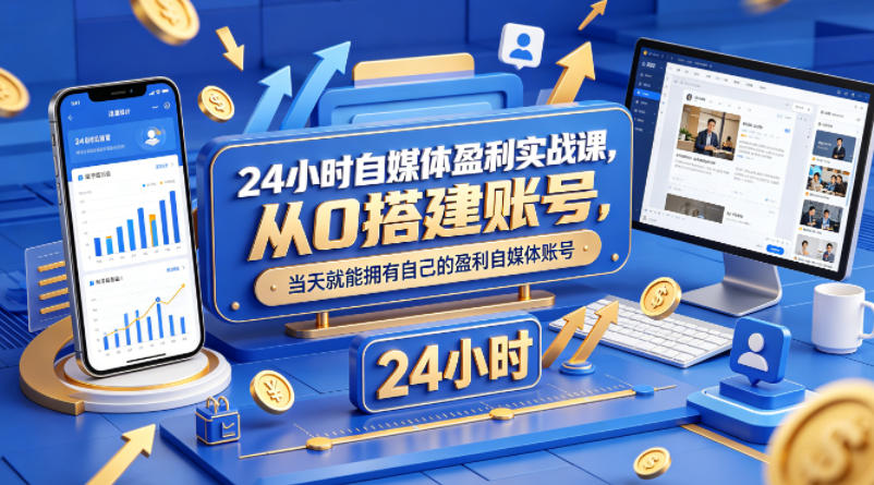 24小时自媒体盈利实战课，从0搭建账号，当天就能拥有自己的盈利自媒体账号-伊亚库