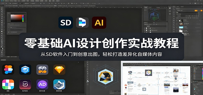 零基础AI设计创作实战教程：从SD软件入门到创意出图，轻松打造差异化自媒体内容-伊亚库
