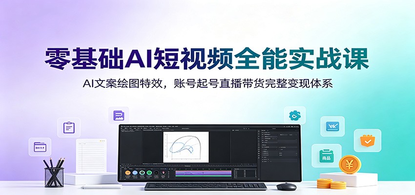 零基础AI短视频全能实战课：AI文案绘图特效，账号起号直播带货完整变现体系-伊亚库