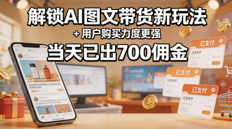 解锁ai图文带货新玩法+用户购买力度更强，当天已出700佣金，详细拆解-伊亚库