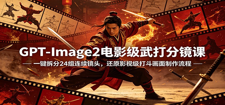GPT-Image2电影级武打分镜课:一键拆分24组连续镜头,还原影视级打斗画面制作流程-伊亚库