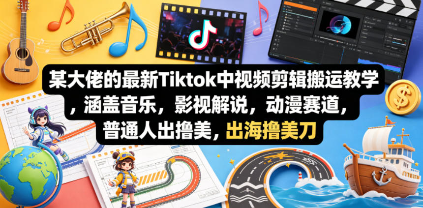 某大佬的最新Tiktok中视频剪辑搬运教学，涵盖音乐，影视解说，动漫赛道，普通人出海撸美刀-伊亚库