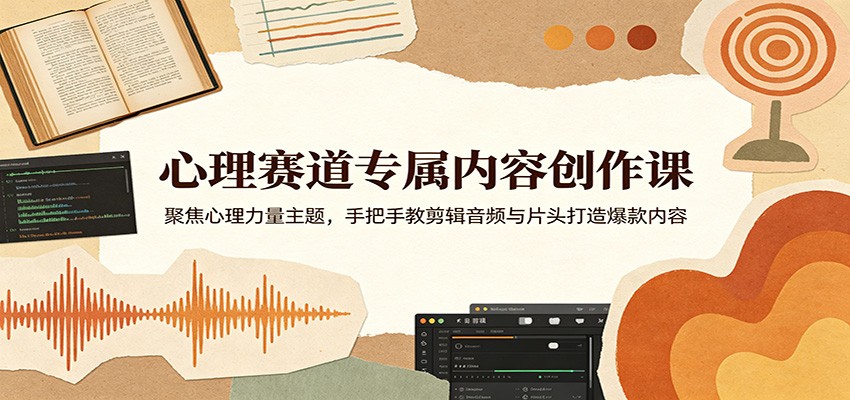 心理赛道专属内容创作课：聚焦心理力量主题，手把手教剪辑音频与片头打造爆款内容-伊亚库