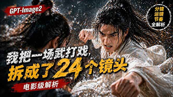 用GPT-Image2，把一段武打对决拆成24个连续镜头，从人物建立、动作衔接、运镜节奏，到情绪爆发-伊亚库