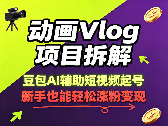 动画Vlog项目拆解，豆包AI辅助短视频起号，新手也能轻松涨粉，43条作品涨粉8.3W-伊亚库