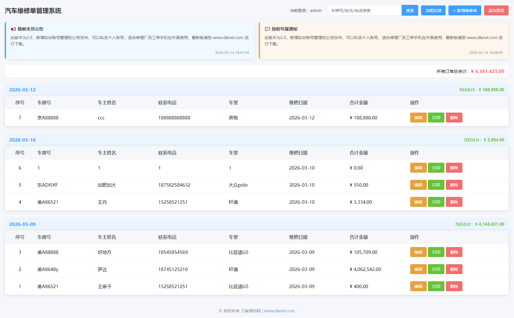 汽修单管理系统源码-伊亚库