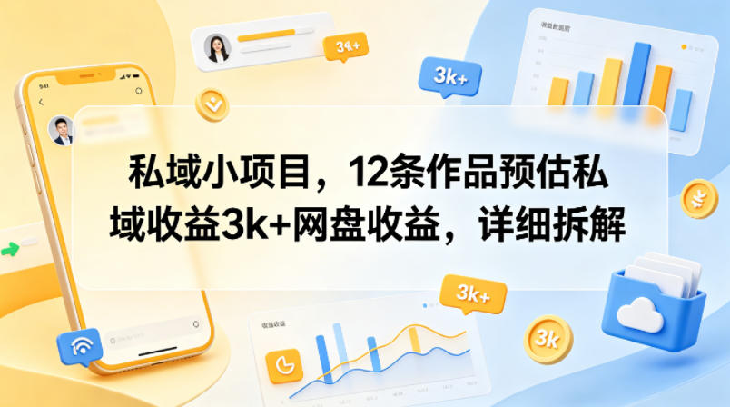 私域小项目，12条作品预估私域收益3k+网盘收益，详细拆解-伊亚库