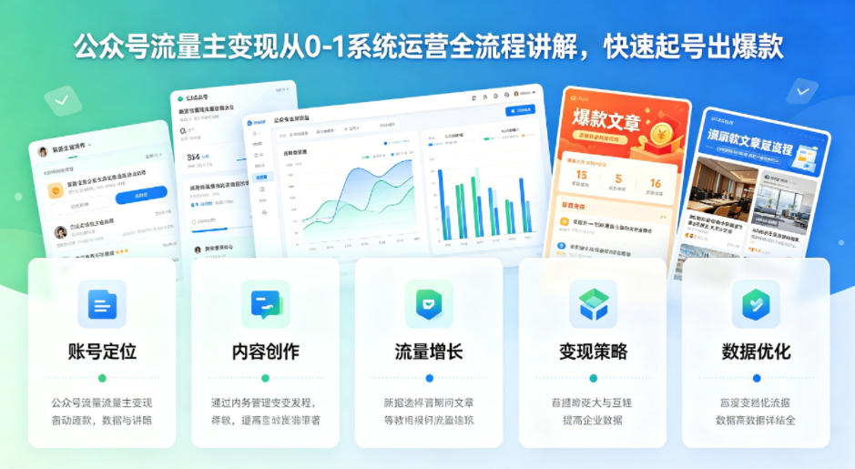 公众号流量主变现从0-1系统运营全流程讲解,快速起号出爆款