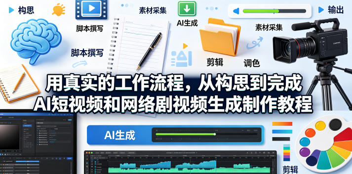 用真实的工作流程,从构思到完成AI短视频和网络剧视频生成制作教程-中英字幕