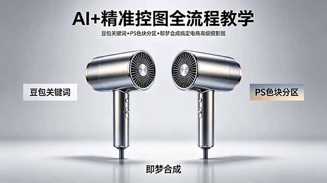 AI+精准控图全流程教学 豆包关键词+PS色块分区+即梦合成搞定电商高级摄影图-伊亚库
