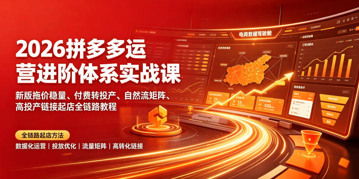2026拼多多运营进阶体系实战课|新版拖价稳量、付费转投产、自然流矩阵、高投产链接起店全链路教程