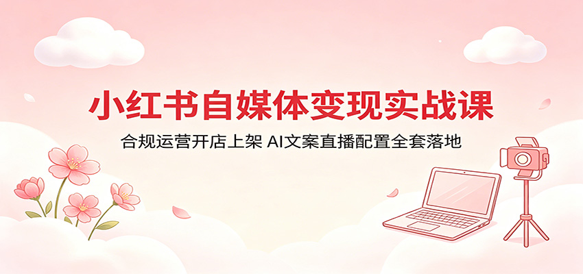 小红书自媒体变现实战课：合规运营开店上架，AI文案直播配置全套落地-伊亚库