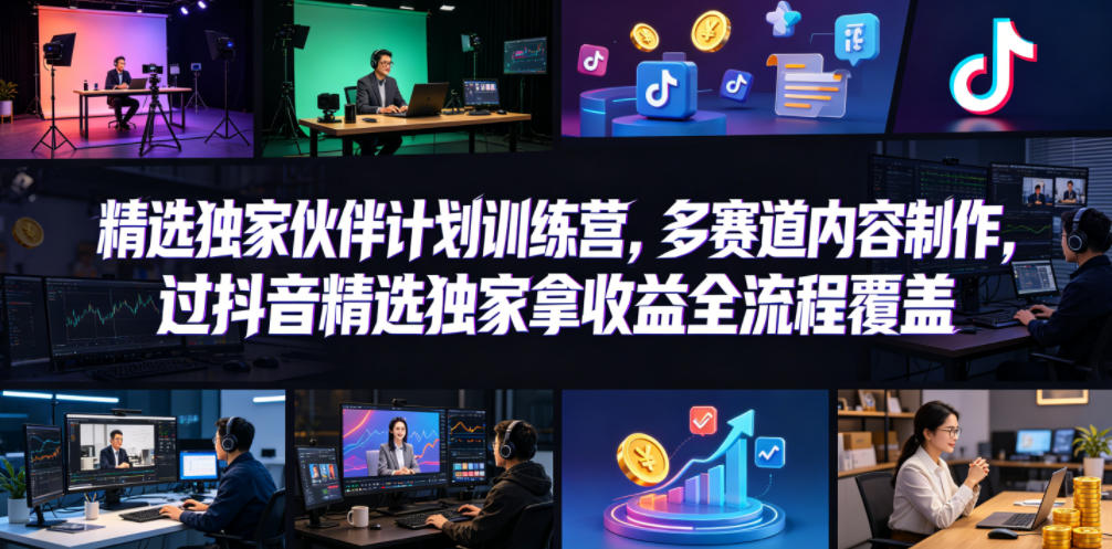 小豁食堂精选独家伙伴计划训练营,多赛道内容制作,过抖音精选独家拿收益全流程覆盖-伊亚库