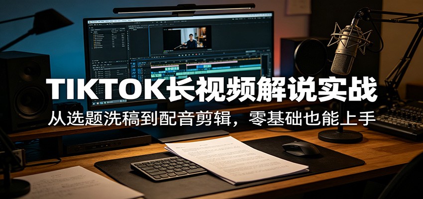 TIKTOK长视频解说实战：从选题洗稿到配音剪辑，零基础也能上手-伊亚库