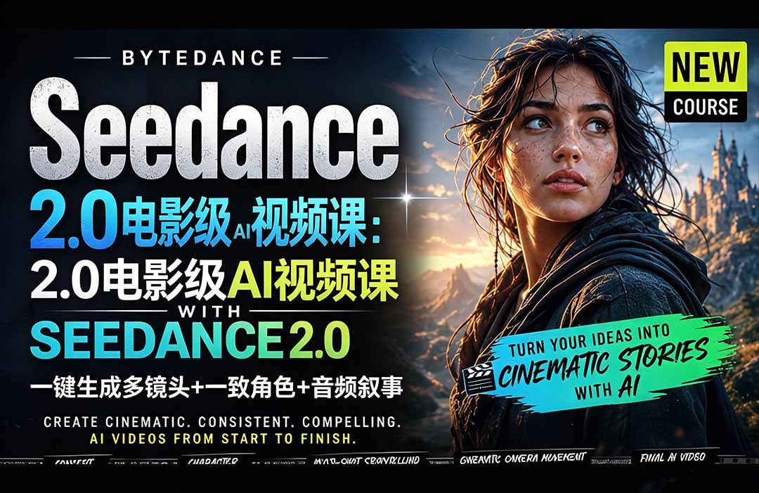 Seedance 2.0电影级AI视频课：一键生成多镜头+一致角色+音频叙事-伊亚库